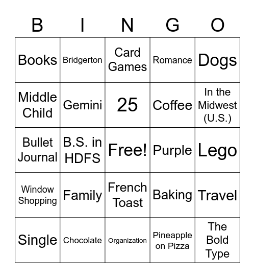 Angela's Bingo Card