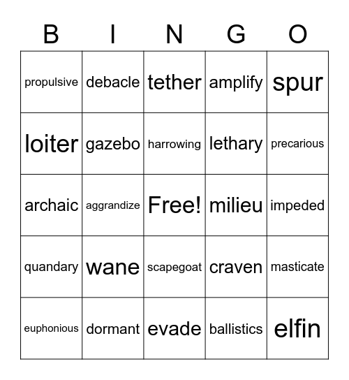 Vocabulary Review Bingo Card