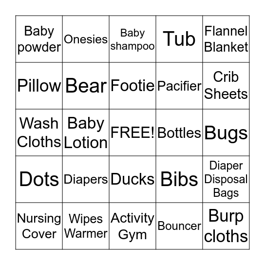 BABY BINGO! Bingo Card