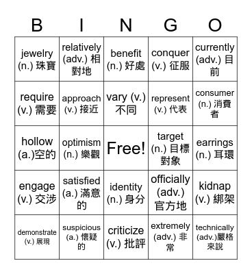 第二次段考難字複習 (其實也沒有很難) Bingo Card
