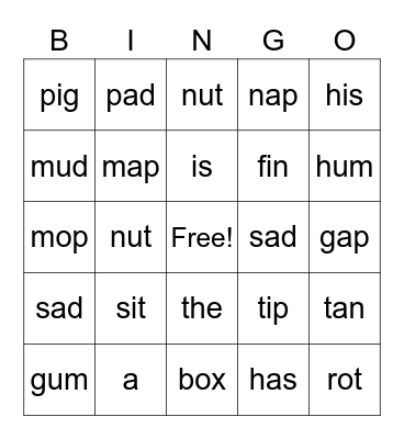 SPIRE I Beginning Bingo Card