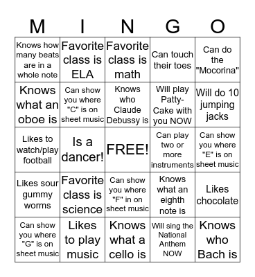 Musical Bingo! Bingo Card