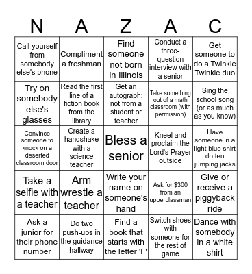 Nazareth Bingo Card