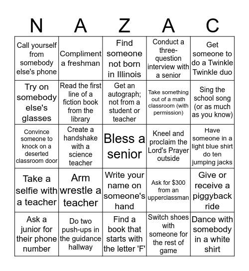 Nazareth Bingo Card