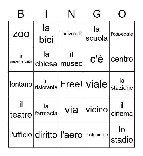 Una Citta Italiana Bingo Card