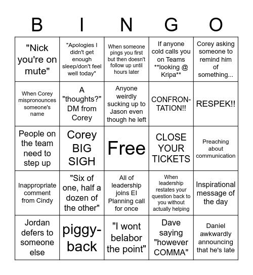 Untitled Bingo Card