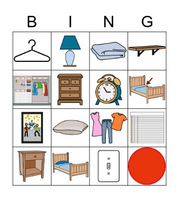 Everyday English Bedroom Vocabulary Bingo Card