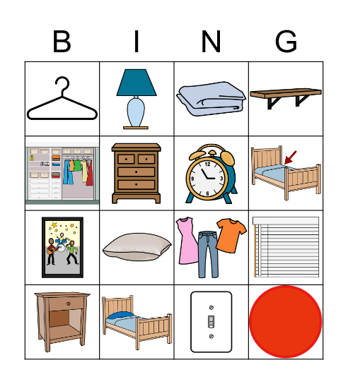 Everyday English Bedroom Vocabulary Bingo Card