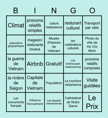 Voyage à Vietnam Bingo Card