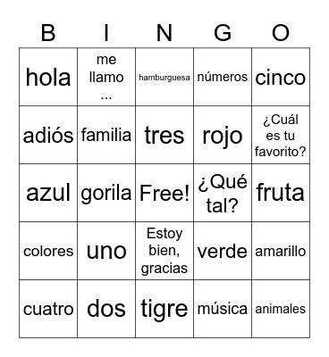 WLE Spanish Review Bingo Card