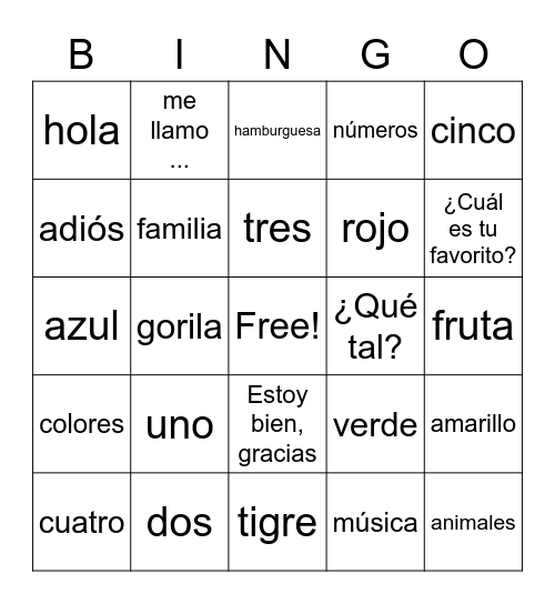 WLE Spanish Review Bingo Card