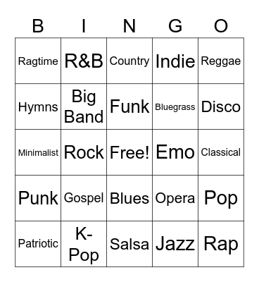 Genres Bingo Card