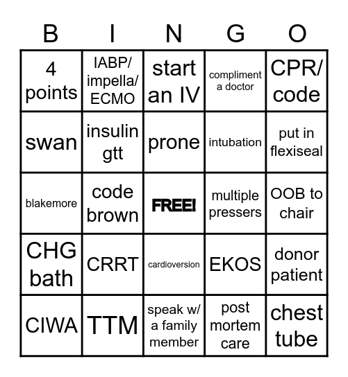 Nurses Week Bingo Card