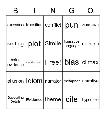 Literary Term BINGO Card