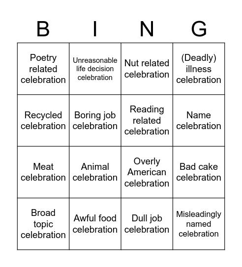 Celebration Day Bingo Card