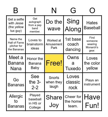 Banana Bingo Card