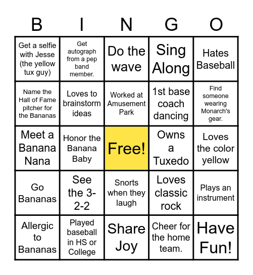 Banana Bingo Card