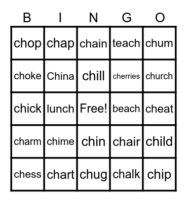 /Ch/ sound Bingo Card