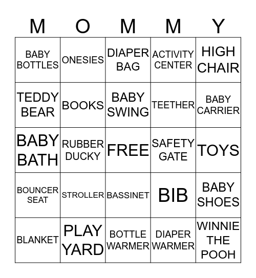 Michelle & Kimber's Baby Shower Bingo Card