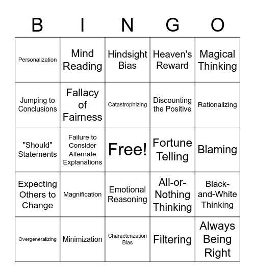 Cognitive Distortions Bingo Card