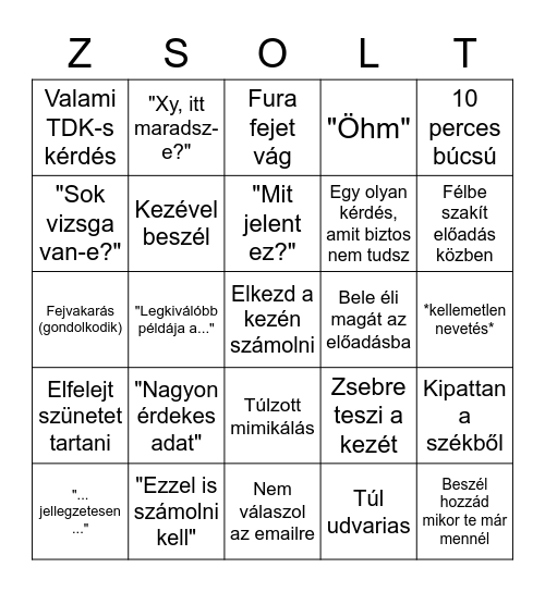 Zsolt Bingo Card