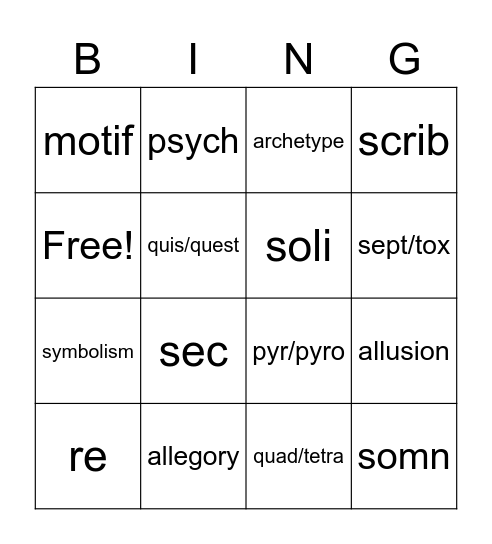 HSE 4 Vocabulary List #8 Bingo Card