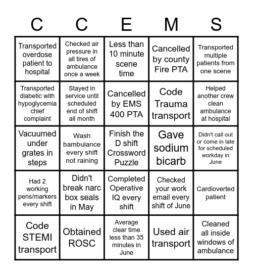 D SHIFT BINGO Card