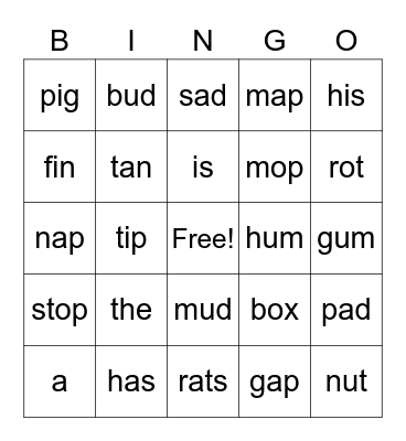 SPIRE I Beginning Bingo Card
