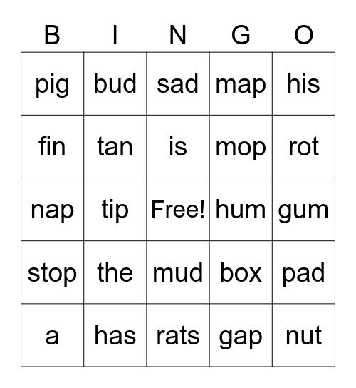 SPIRE I Beginning Bingo Card
