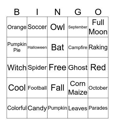 Fall Sign Language Bingo Card