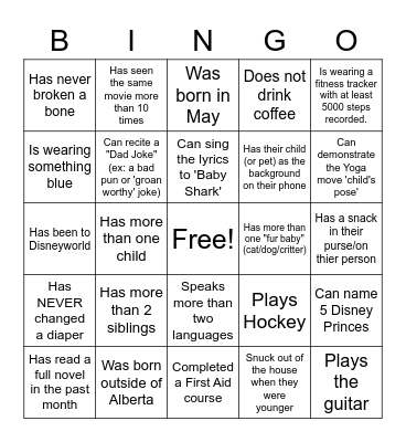 People Bingo - Baby Shower EditionCa Bingo Card