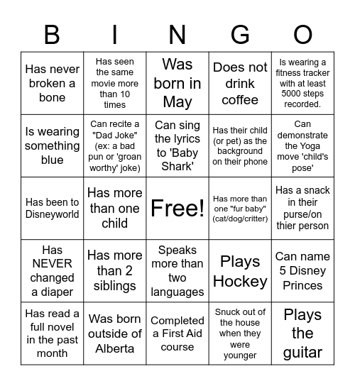 People Bingo - Baby Shower EditionCa Bingo Card