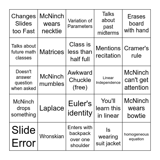 Last Day Diff Bingo Card