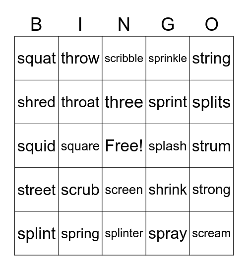 Trigraph BINGO Card