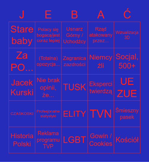 PiS Bingo Card