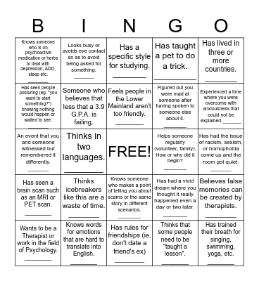 Psychology Bingo Card