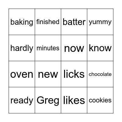 Making Cookies Bingo Card