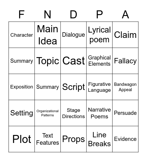 GENRE BINGO Card