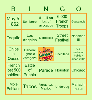 Cinco de Mayo Bingo Card