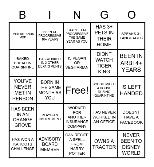 Get To Know Your ARBI Friends BINGO! Bingo Card