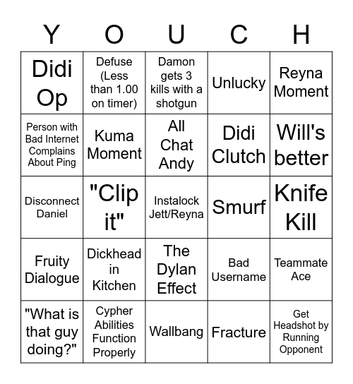 Valorant Bingo Card