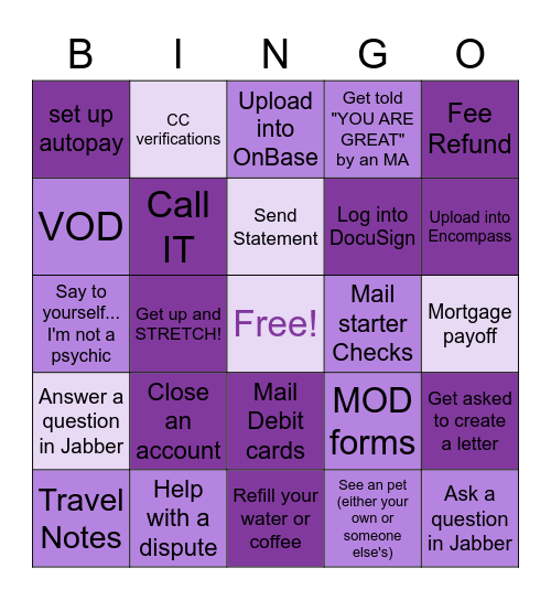 Processing BINGO! Bingo Card