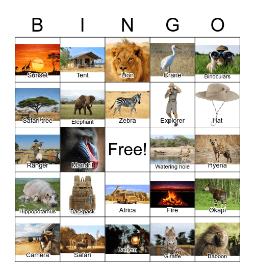 Safari Bingo Card