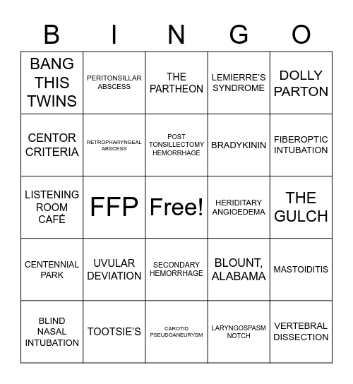 NECK EMERGENCIES Bingo Card