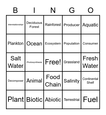 Family Game Night Bingo Card