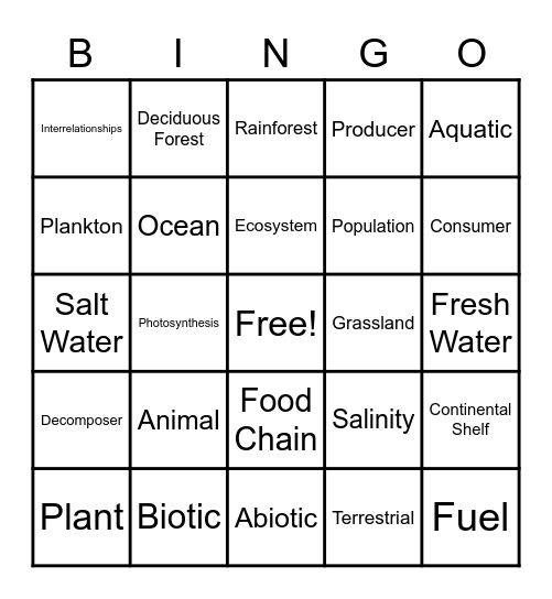 Family Game Night Bingo Card