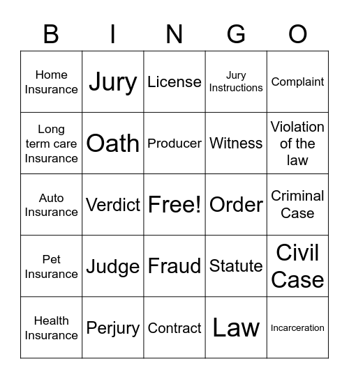 Law Day Bingo Card