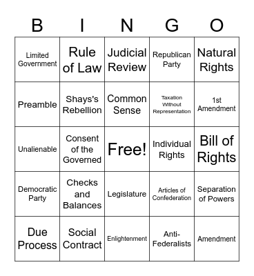 Civics Bingo Card