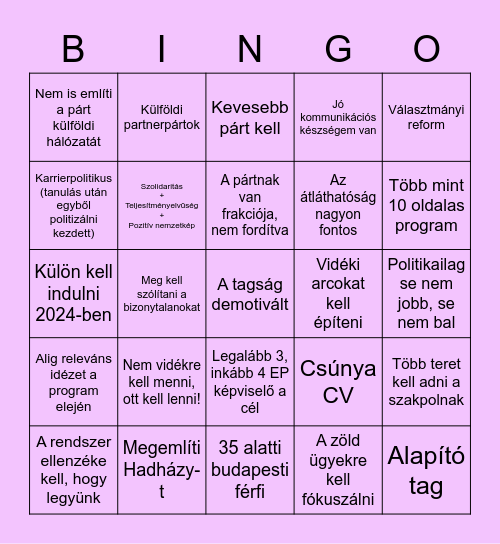 Elnökségi pályázatok Bingo Card