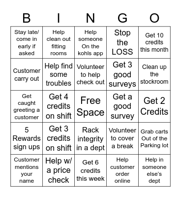 Kohl’s Hospitality Bingo Card